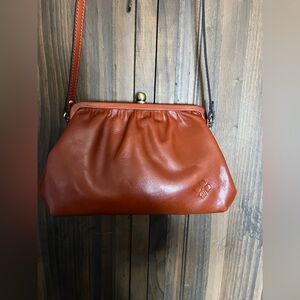Patricia Nash Tan Leather Crossbody Bag with mirror/leather/chain strap